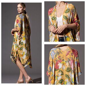 Soft & Silky Kimono - Colorful Floral Print - Dark Floral Border - Lightweight